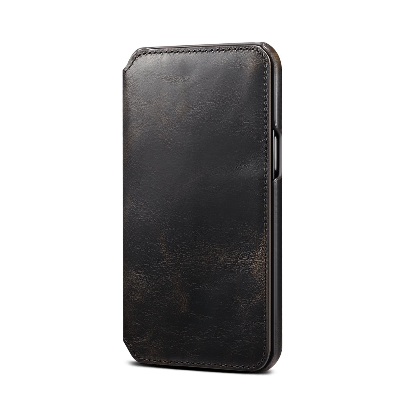 Waxed Cowhide Leather iPhone 13 Pro Max Willow Nail Case Wallet Stand Classical