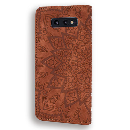 Double Hem Galaxy S10e Leather Case Embossing Sunflower Wallet Foldable Stand