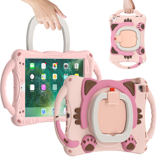 Stereoscopic Cat iPad 5 Silicone Case Kids Safe Rotating Folding Handle Grip