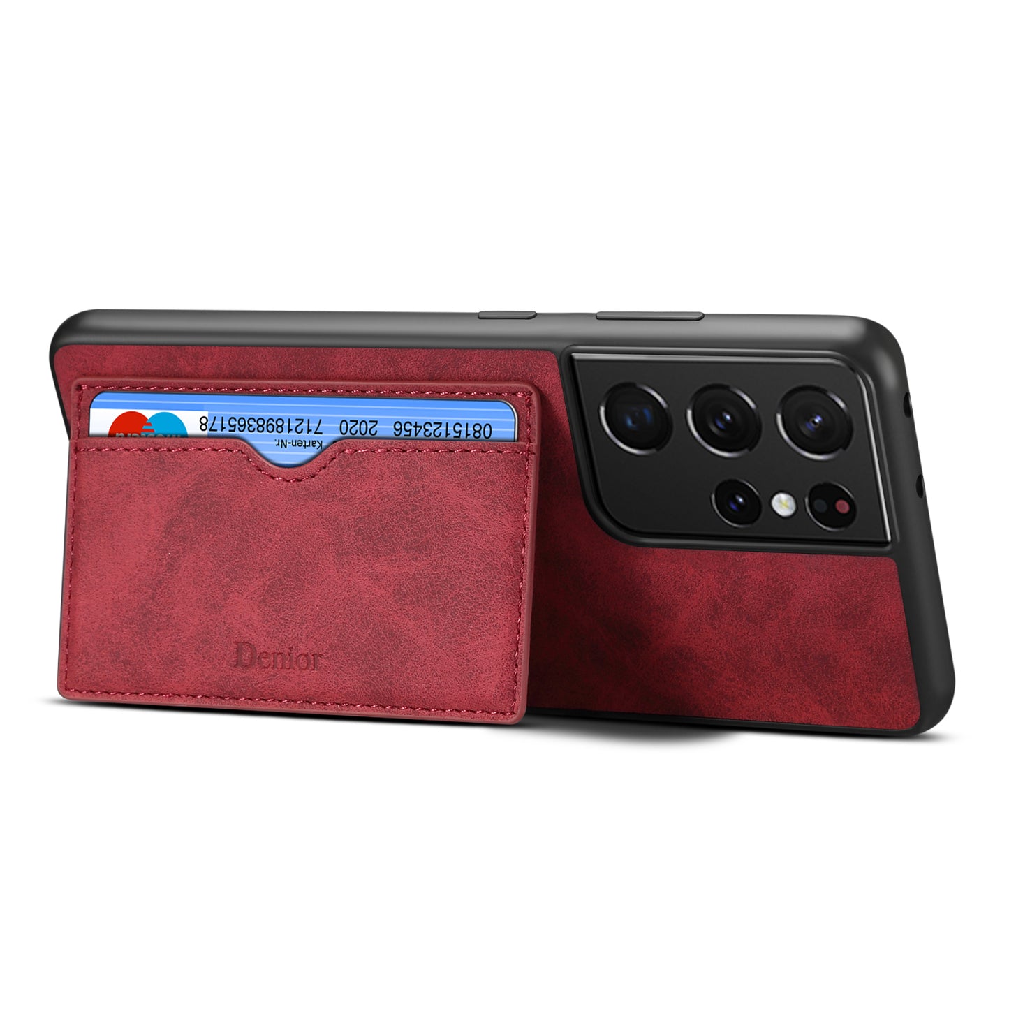 Horizontal Card Holder Galaxy S21 Ultra Back Cover Retro Leather Magnetic Stand