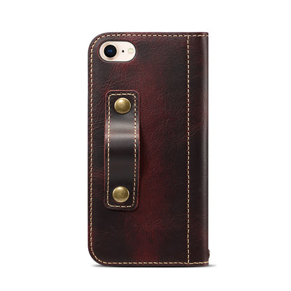 Waxed Cowhide Leather iPhone SE 2022 Magnetic Buckle Case Wallet Stand