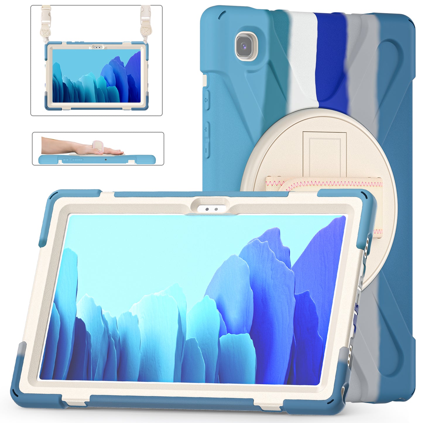 Pirate King Galaxy Tab A7 Case 360 Rotating Stand with Hand Holder Shoulder Strap