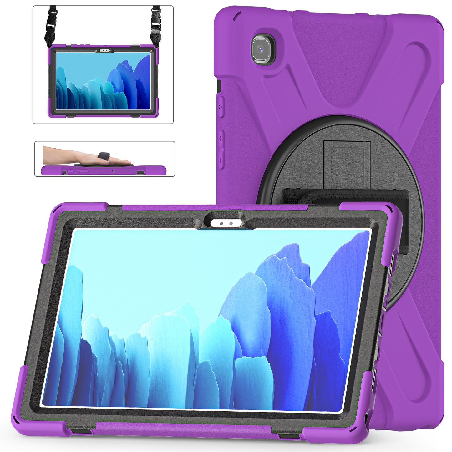 Pirate King Galaxy Tab A7 Case 360 Rotating Stand with Hand Holder Shoulder Strap