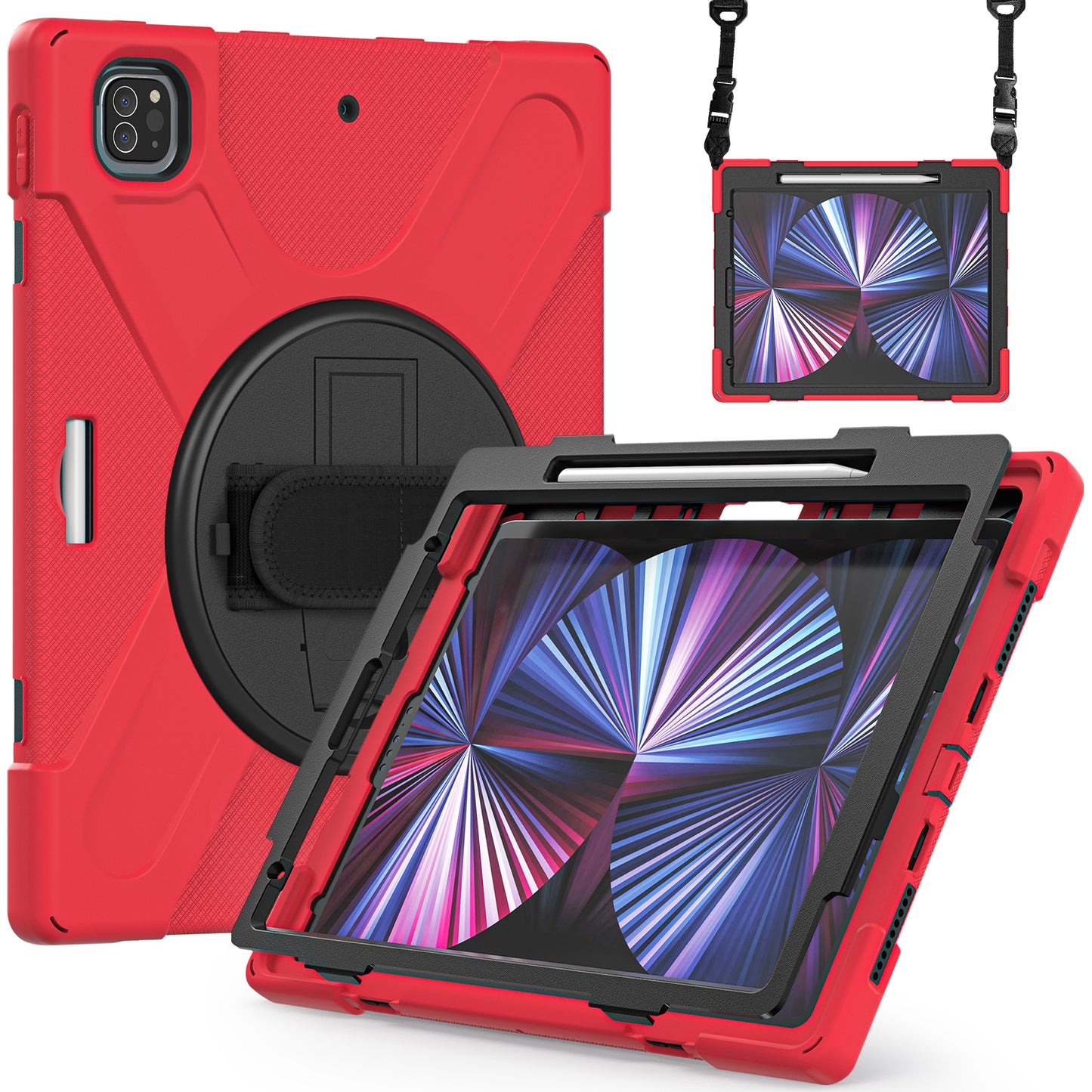 Pirate King iPad Pro 12.9 (2020) Case 360 Rotating Stand with Hand Holder Shoulder Strap