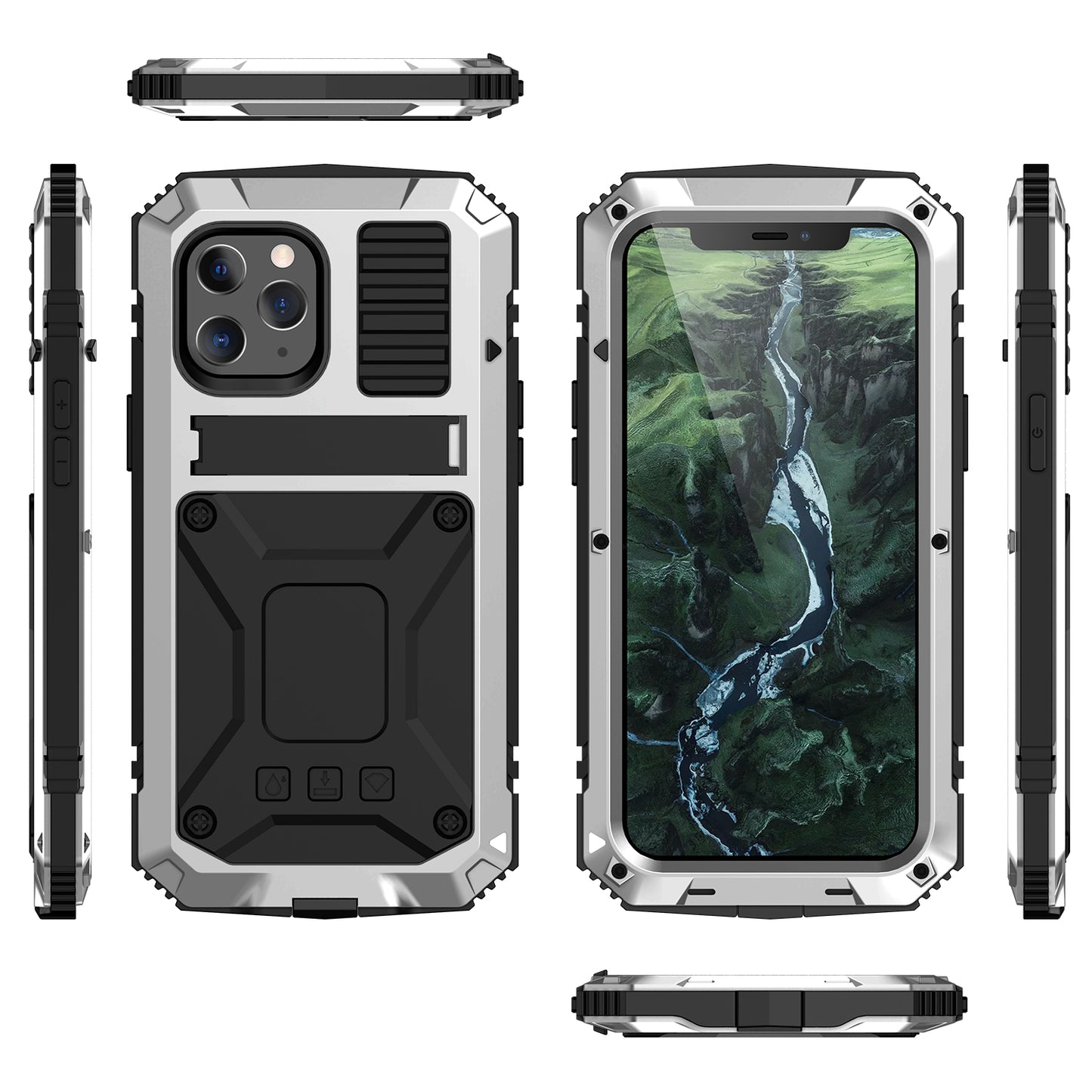 Metal Vajra iPhone 12 Case Shockproof Stand Strap Outdoor Sports Full Protection