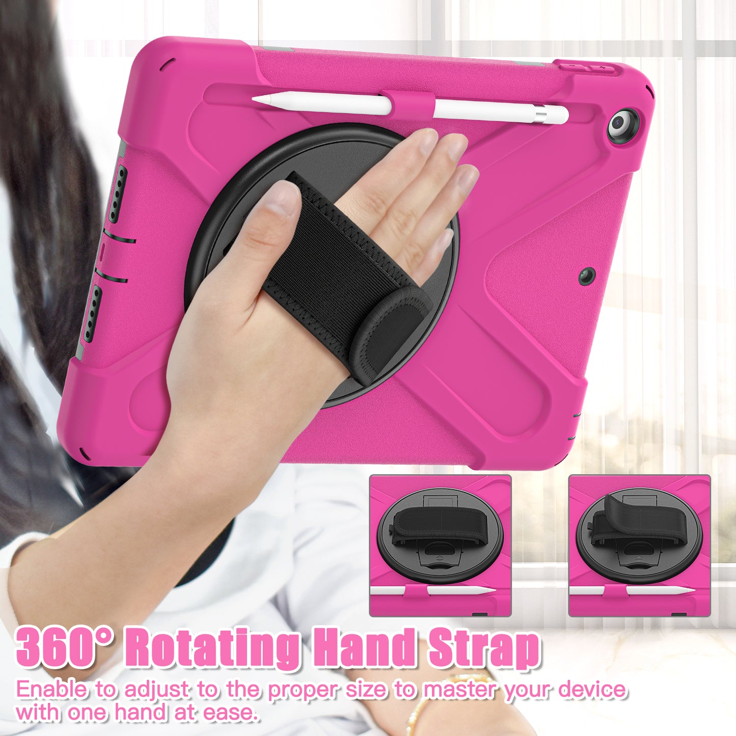 Pirate King iPad 9 Case 360 Rotating Stand with Hand Holder Shoulder Strap