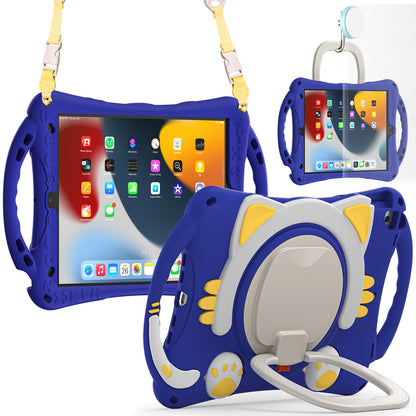 Stereoscopic Cat iPad 7 Silicone Case Kids Safe Rotating Folding Handle Grip