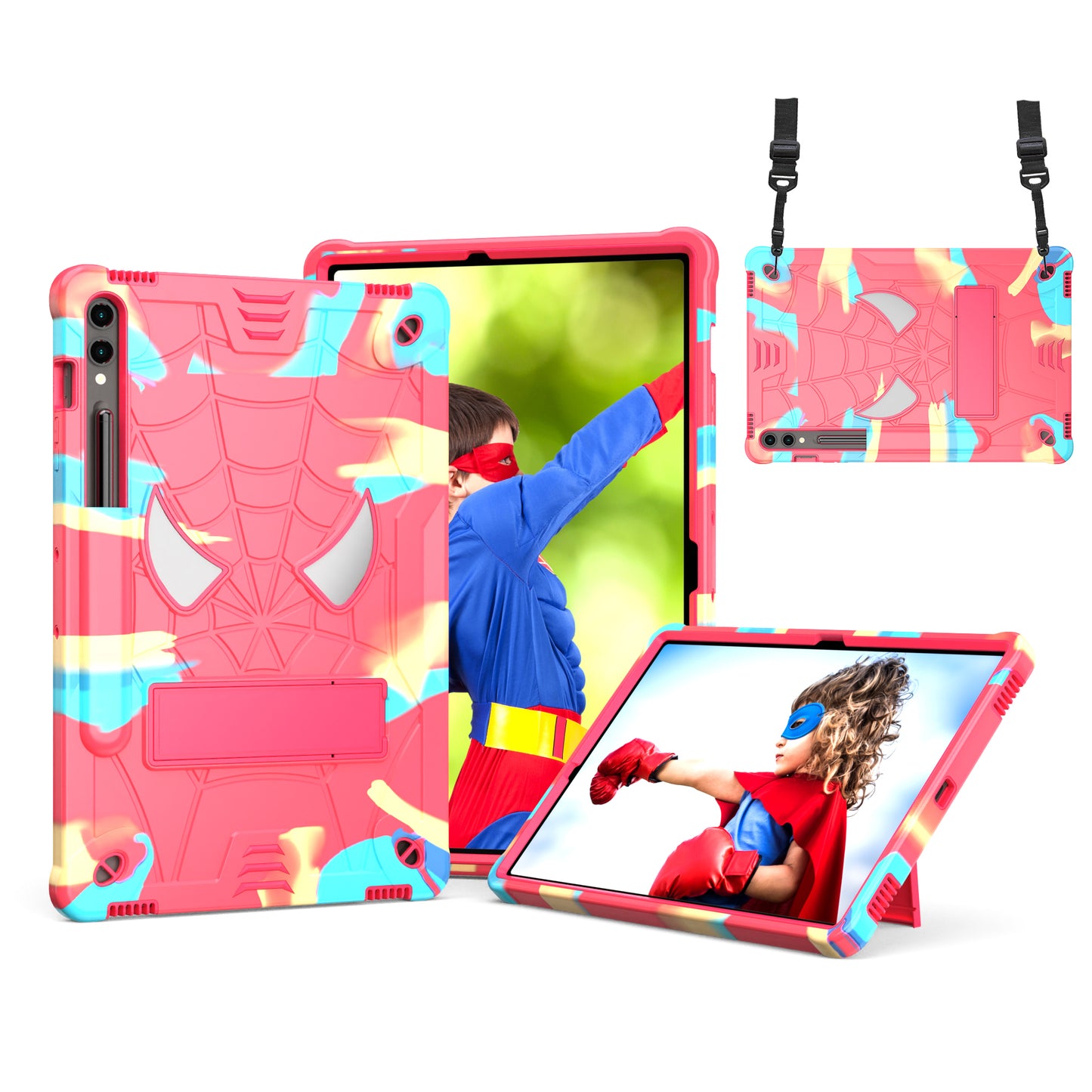 Spider-Man Galaxy Tab S9 FE+ Shockproof Case Rugged Detachable Shoulder Strap