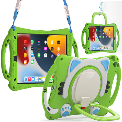 Stereoscopic Cat iPad 7 Silicone Case Kids Safe Rotating Folding Handle Grip