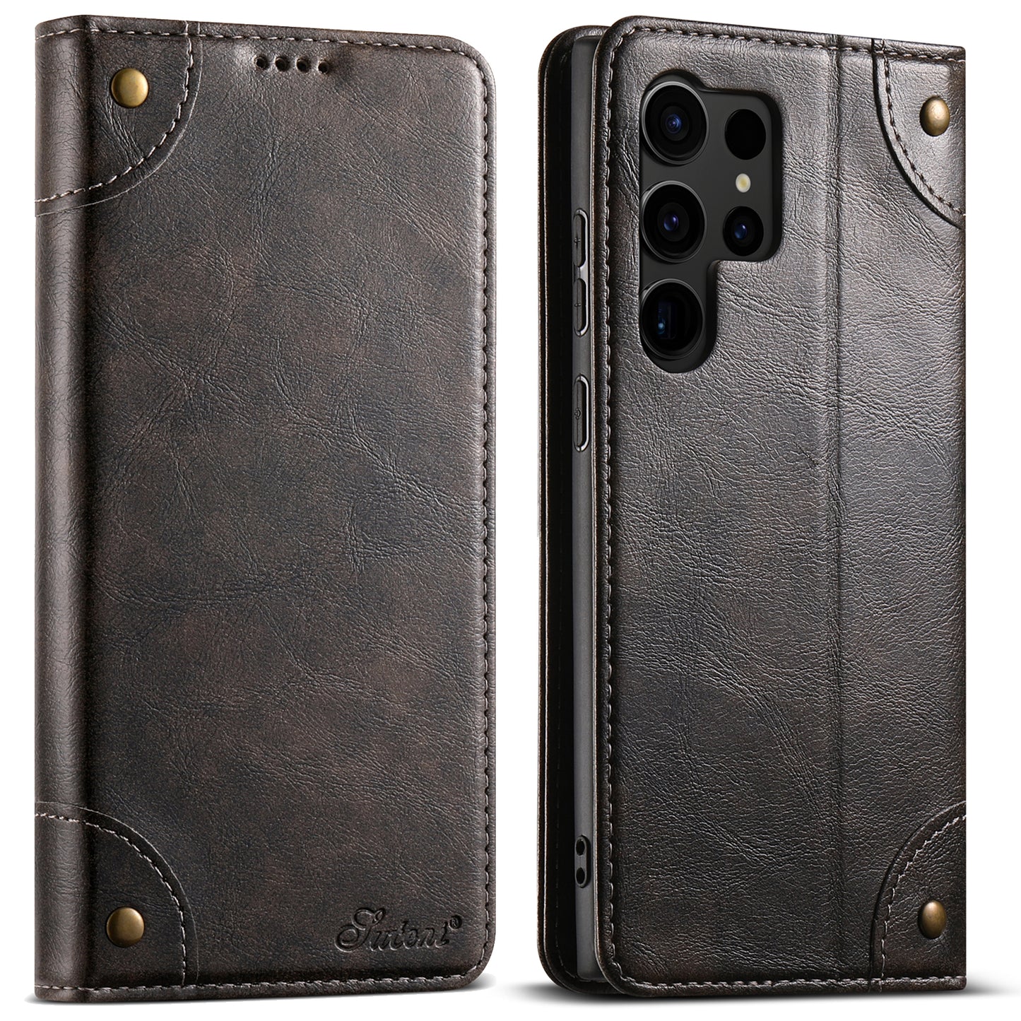 Baroque Galaxy S22 Ultra Leather Case Magtic Flip Wallet Stand Business RFID