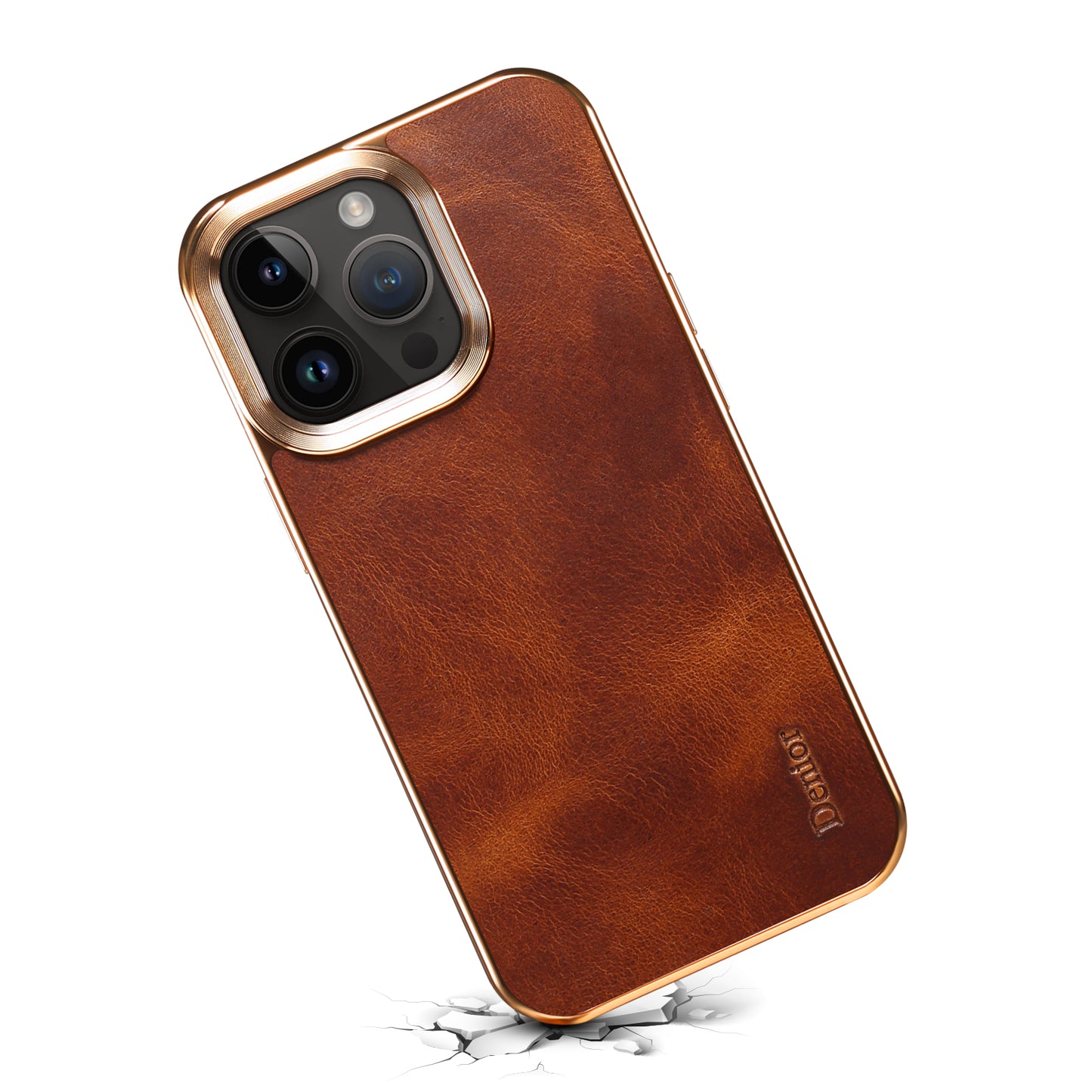 Waxed Cowhide Leather iPhone 15 Pro Max Electroplated Cover Back Deluxe