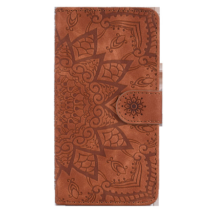 Double Hem Galaxy A20s Leather Case Embossing Sunflower Wallet Foldable Stand