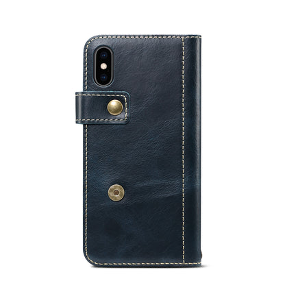 Waxed Cowhide Leather iPhone XR Magnetic Buckle Case Wallet Stand