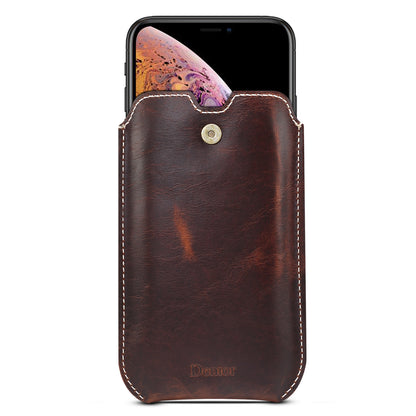 Waxed Cowhide Leather iPhone 12 Mini Waist Bag Ｍen Belt Clip Pouch