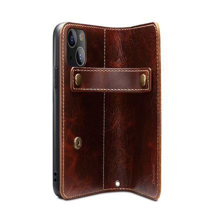 Waxed Cowhide Leather iPhone 13 Magnetic Buckle Case Wallet Stand