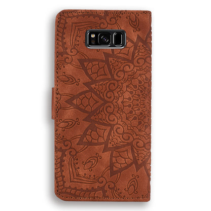 Double Hem Galaxy S8 Leather Case Embossing Sunflower Wallet Foldable Stand