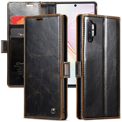 Luxury Retro Galaxy Note10+ Leather Case Sturdy Shiny Flip Stand Magnetic Business