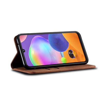 Retro Demin Galaxy A31 Leather Case Frosted TPU Shell Magnetic Wallet Stand