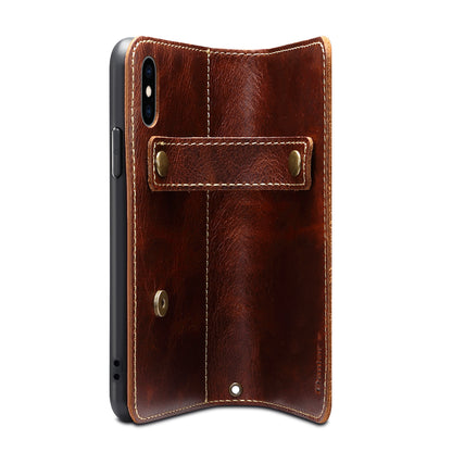 Waxed Cowhide Leather iPhone Xs Max Magnetic Buckle Case Wallet Stand