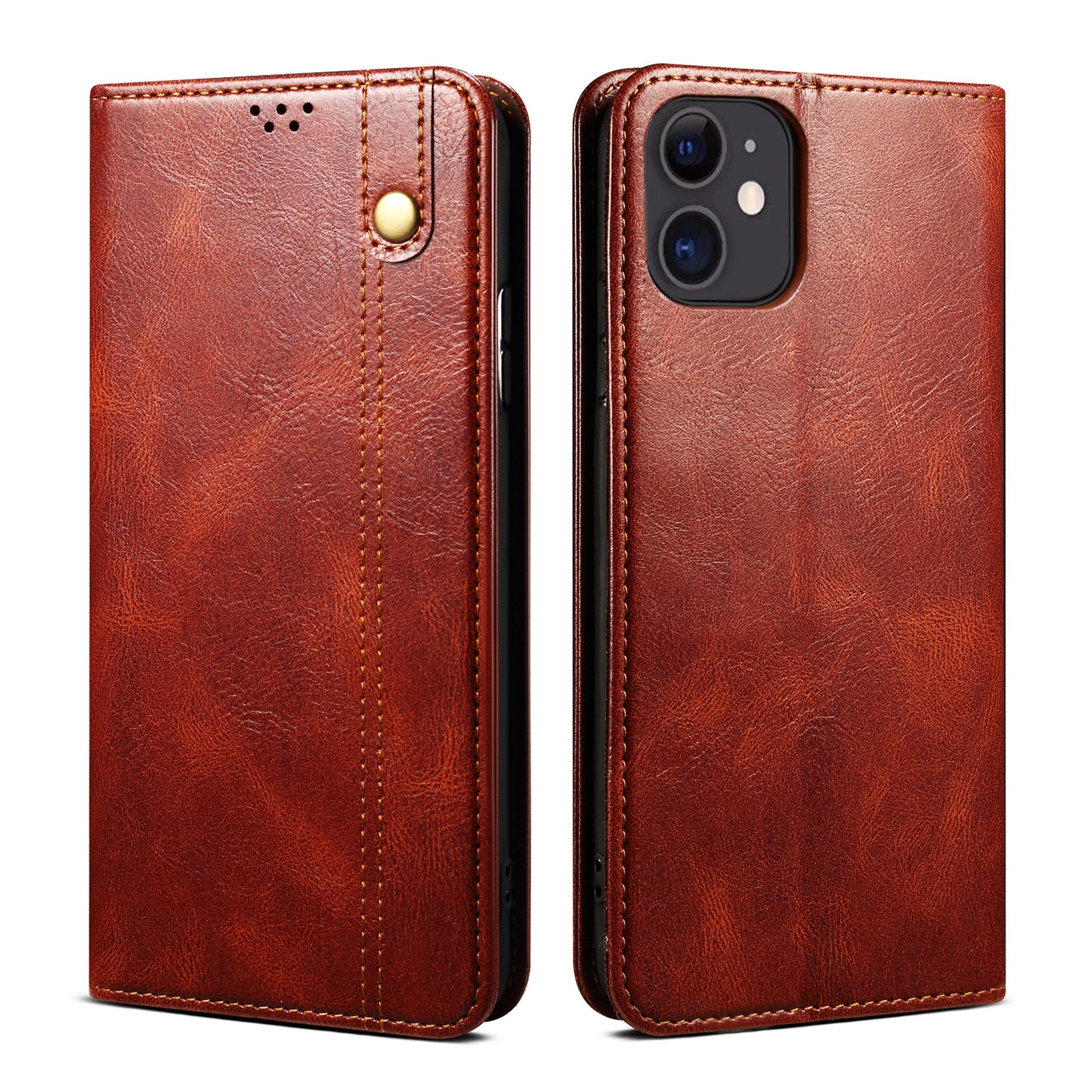 Oil Wax Leather iPhone 12 Mini Case Magnetic Wallet Stand Slim Classical