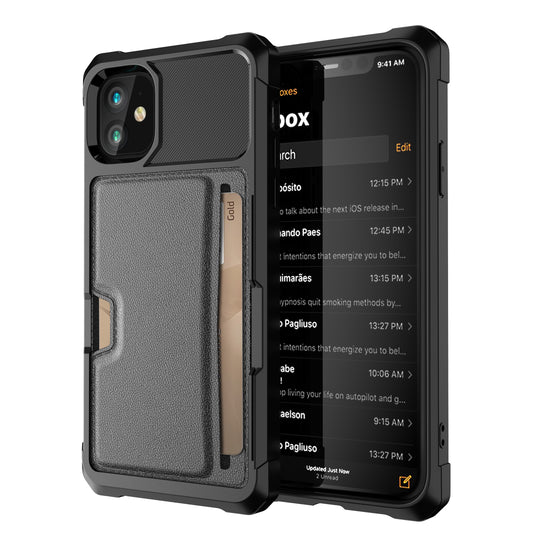 Car Magnetism iPhone 11 Pro Max TPU Cover with Leather Card Holder Slim