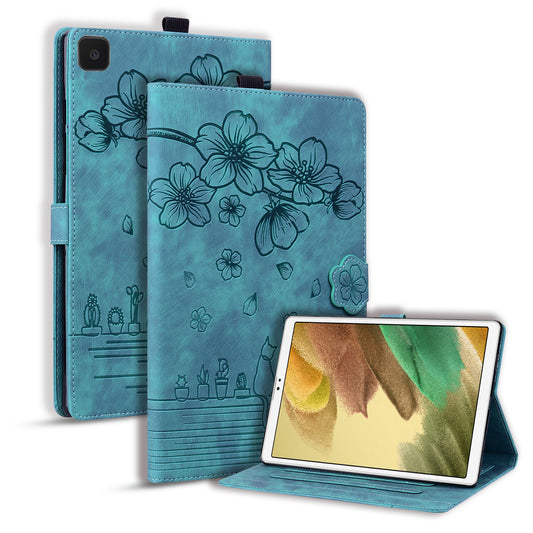 Cat Cherry Blossoms Galaxy Tab A7 Lite Grils Case Retro Leather Embossing Wallet Stand