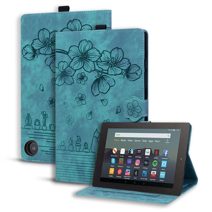 Cat Cherry Blossoms Kindle Fire HD10 Plus (2021) Grils Case Retro Leather Embossing