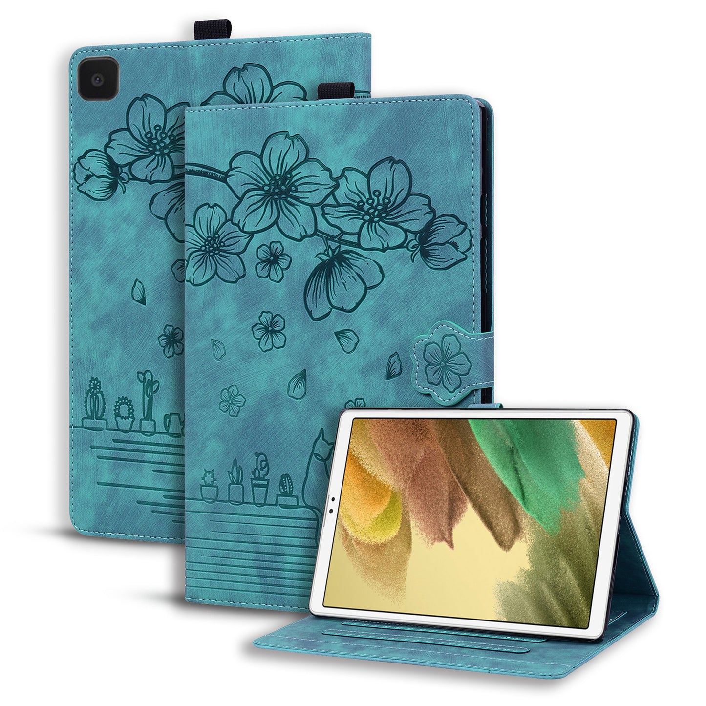 Cat Cherry Blossoms Galaxy Tab A8 Grils Case Retro Leather Embossing Wallet Stand