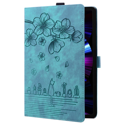 Cat Cherry Blossoms Lenovo Tab M9 (2022) Grils Case Retro Leather Embossing