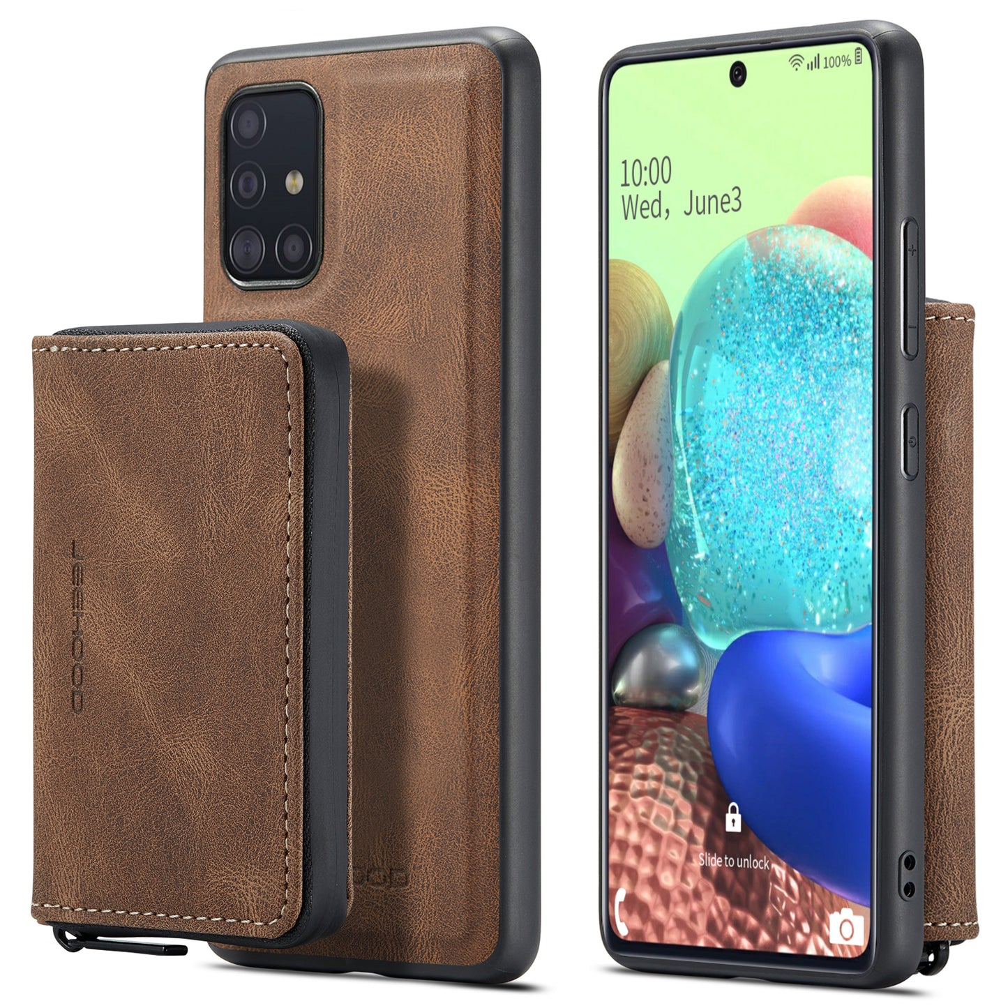 Magnetic Detachable Card Pouch Galaxy A71 Leather Cover RFID Zipper Stand