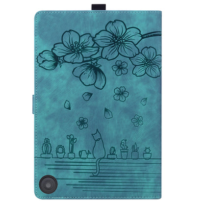 Cat Cherry Blossoms Kindle Fire HD10 (2021) Grils Case Retro Leather Embossing