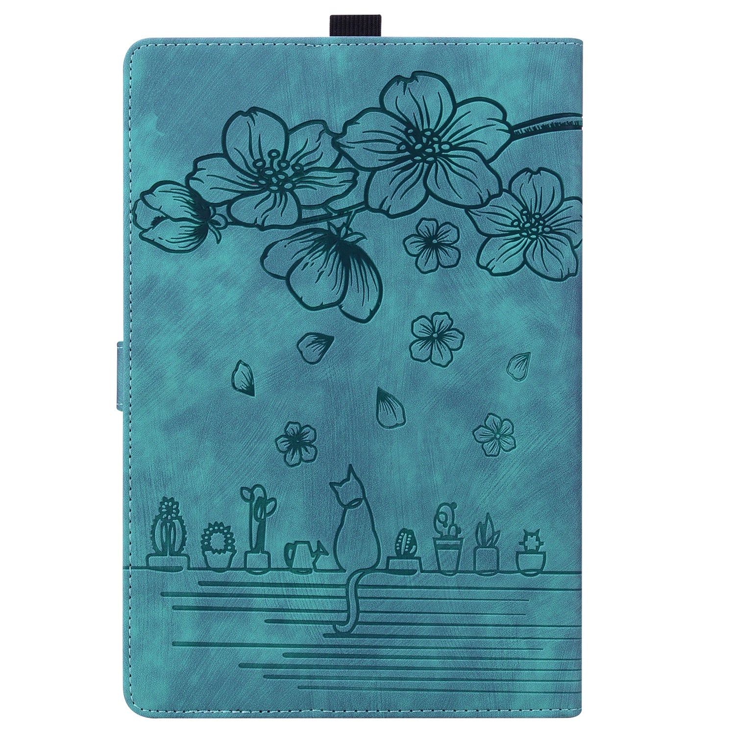 Cat Cherry Blossoms Kindle Scribe Grils Case Retro Leather Embossing Wallet Stand