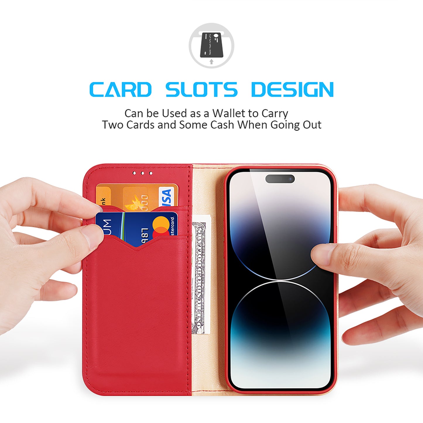 Hivo Magnetic Apple iPhone 15 Pro Leather Case RFID Card Slots Magnetic Stand