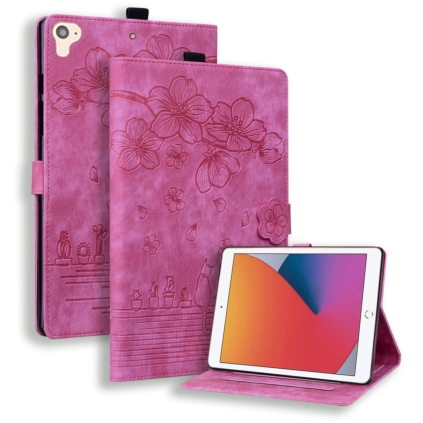 Cat Cherry Blossoms iPad Air 1 Grils Case Retro Leather Embossing Wallet Stand