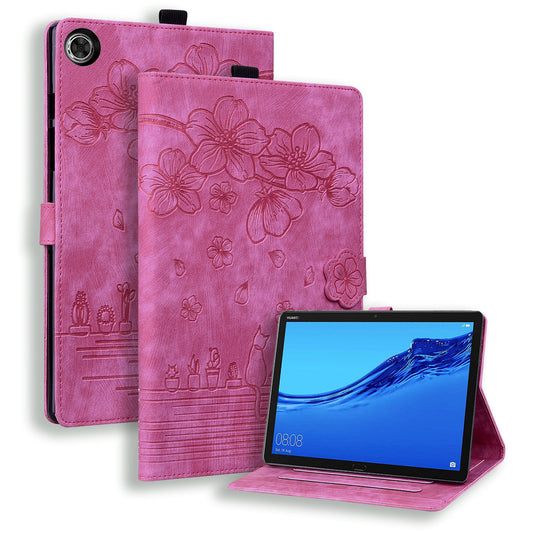 Cat Cherry Blossoms Lenovo Tab M10 Plus (2022) Grils Case Retro Leather Embossing