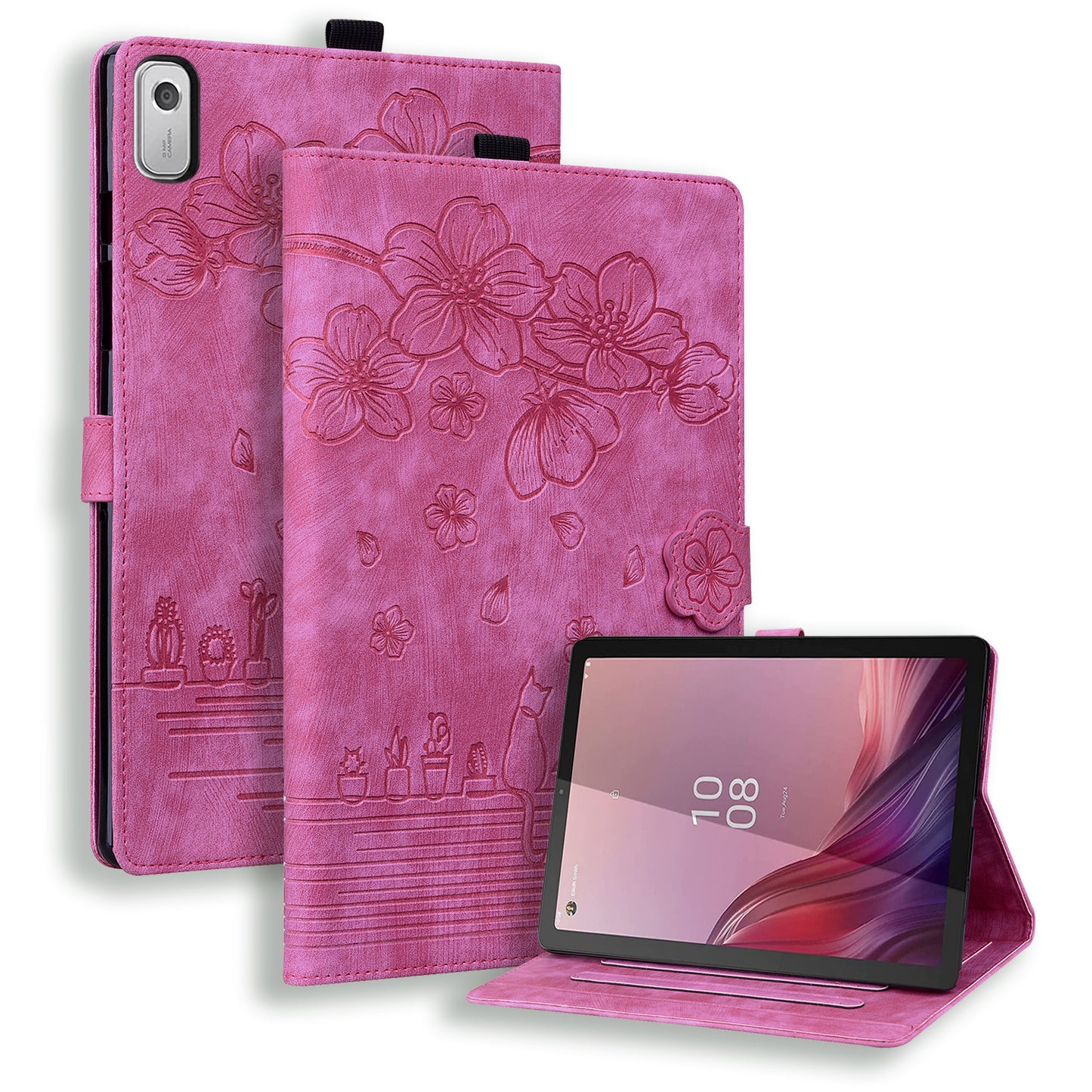 Cat Cherry Blossoms Lenovo Tab M9 (2022) Grils Case Retro Leather Embossing