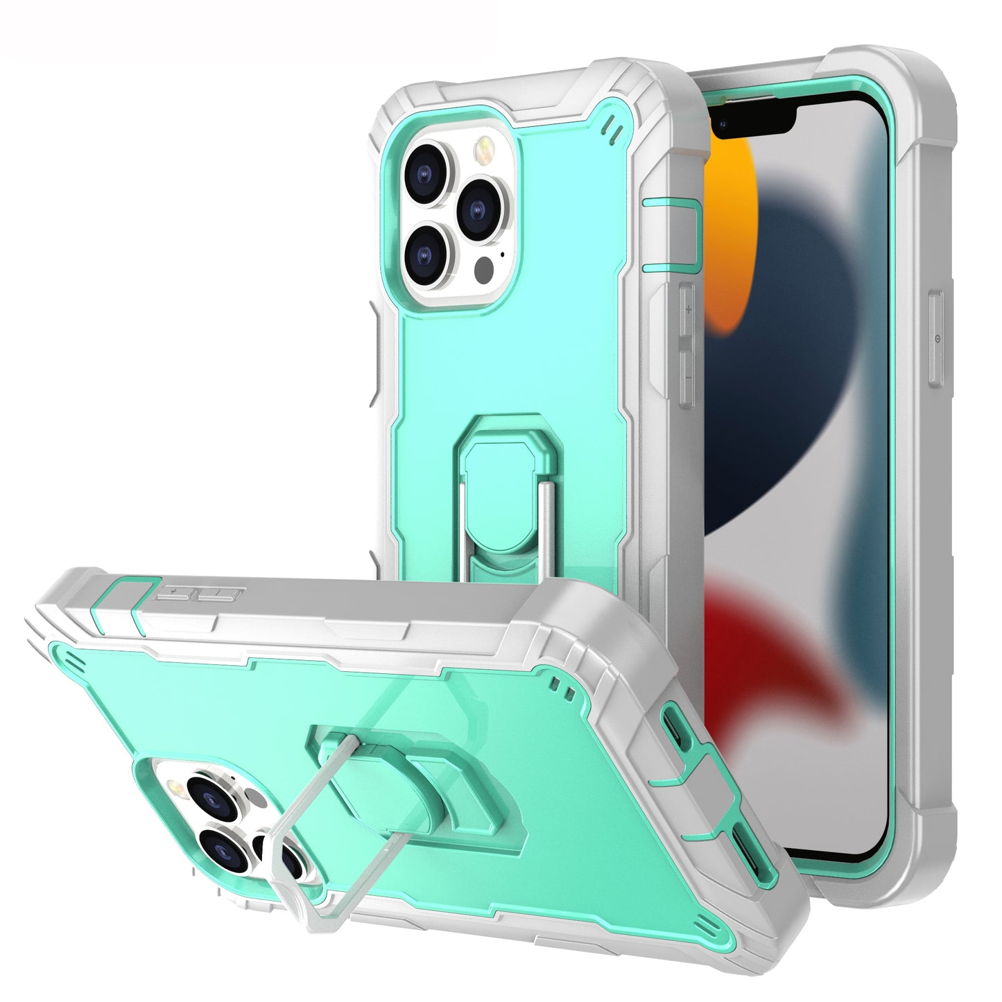 Ring Holder Kickstand iPhone 13 Pro Max Shockroof Case All Round Protection Military