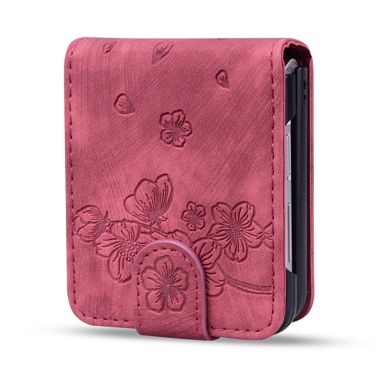 Cat Cherry Blossoms Galaxy Z Flip4 Grils Case Retro Leather Embossing Wallet Stand