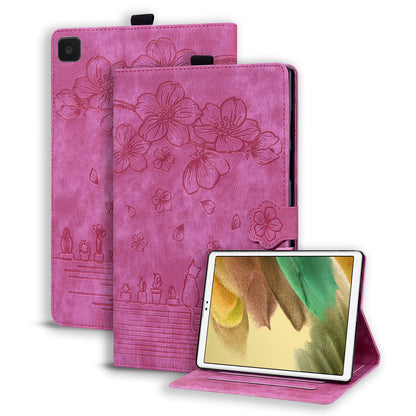 Cat Cherry Blossoms Galaxy Tab A8 Grils Case Retro Leather Embossing Wallet Stand