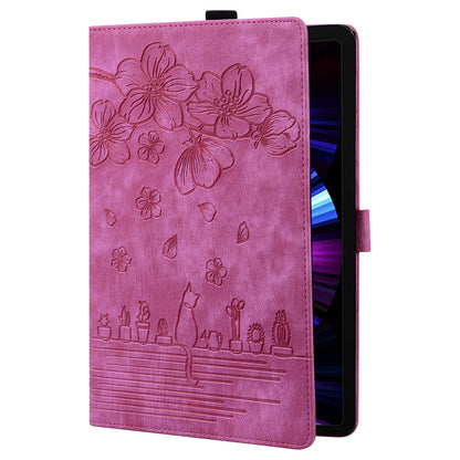 Cat Cherry Blossoms iPad Pro 12.9 2020 Grils Case Retro Leather Embossing Wallet Stand