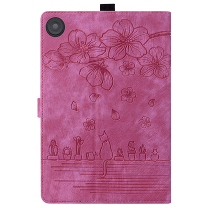 Cat Cherry Blossoms Kindle Fire HD10 (2019) Case Retro Leather Embossing Wallet