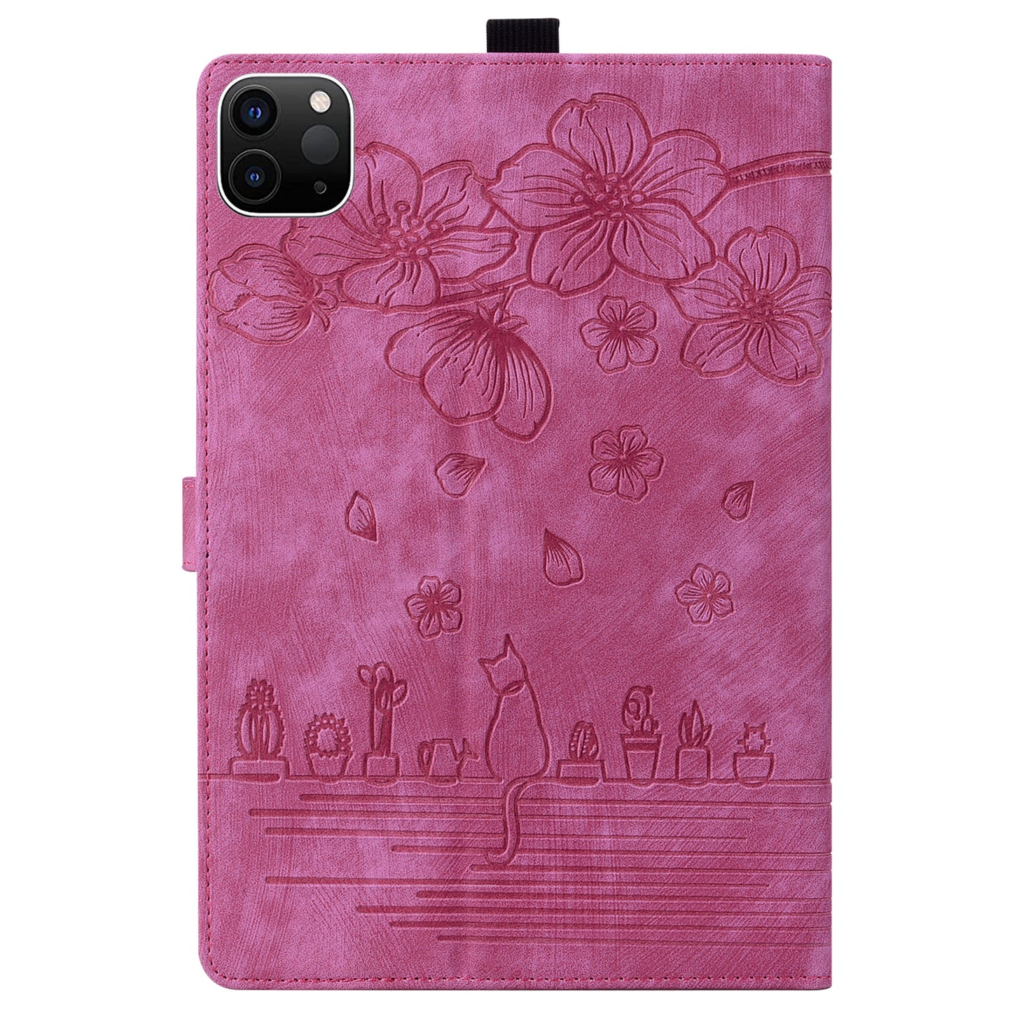 Cat Cherry Blossoms iPad Pro 12.9 2020 Grils Case Retro Leather Embossing Wallet Stand