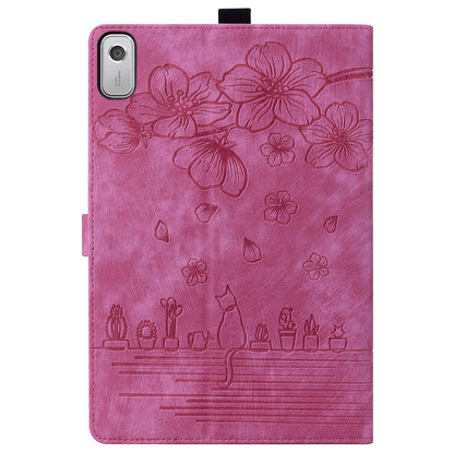 Cat Cherry Blossoms Lenovo Tab M9 (2023) Grils Case Retro Leather Embossing