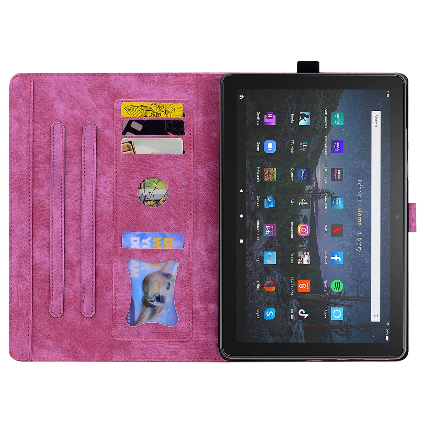 Cat Cherry Blossoms Kindle Fire HD10 Plus (2021) Grils Case Retro Leather Embossing