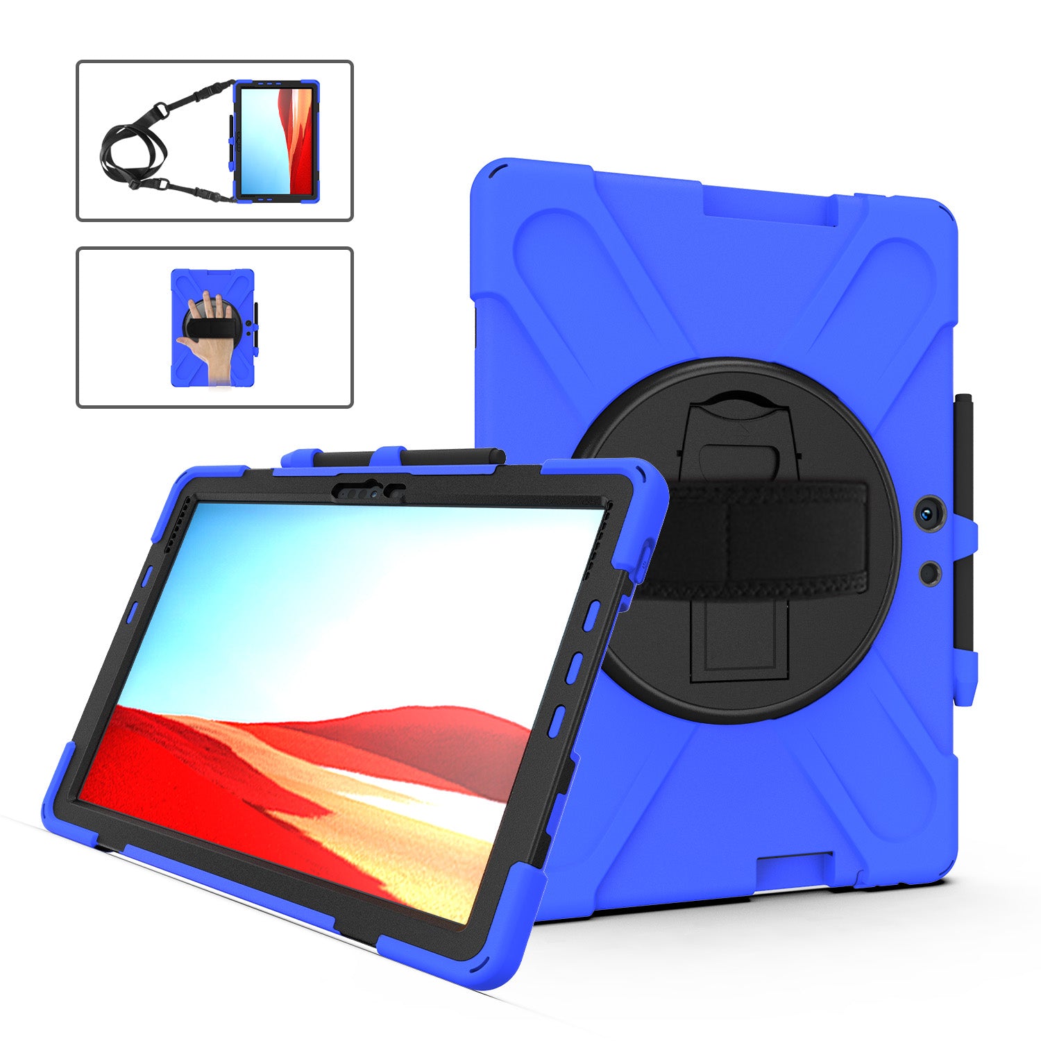 Pirate King Microsoft Surface Go 3 Case 360 Rotating Stand with Hand Holder Shoulder Strap