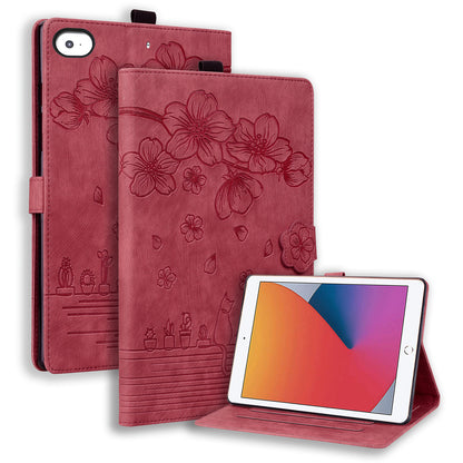 Cat Cherry Blossoms iPad Mini 5 Grils Case Retro Leather Embossing Wallet Stand