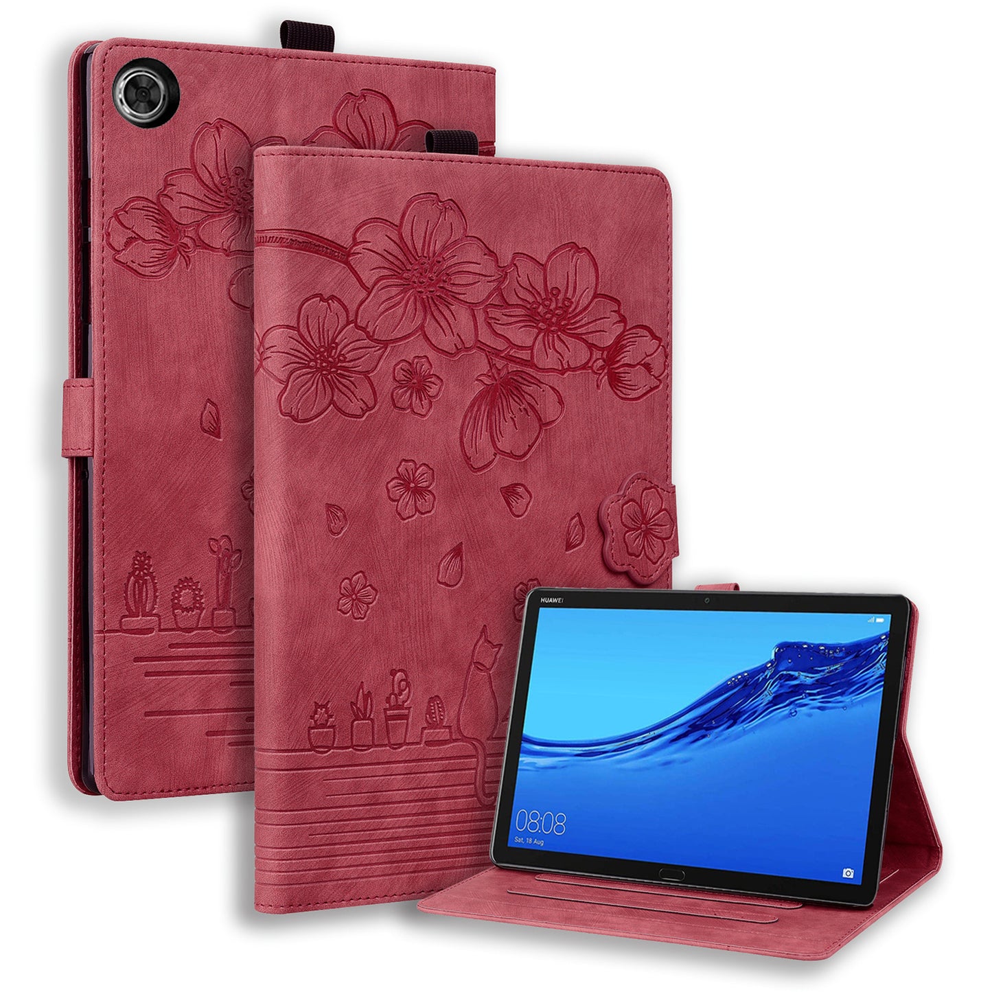 Cat Cherry Blossoms Lenovo Tab M10 (2022) Grils Case Retro Leather Embossing