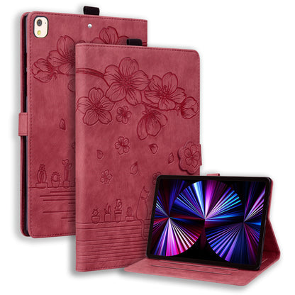 Cat Cherry Blossoms iPad 7 Grils Case Retro Leather Embossing Wallet Stand