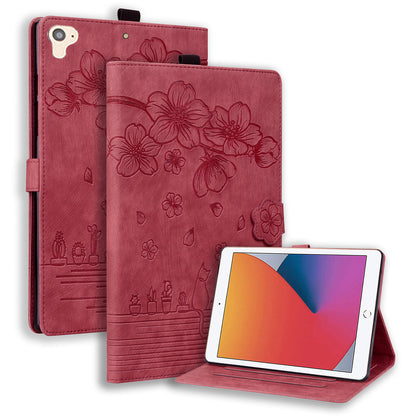 Cat Cherry Blossoms iPad Air 1 Grils Case Retro Leather Embossing Wallet Stand