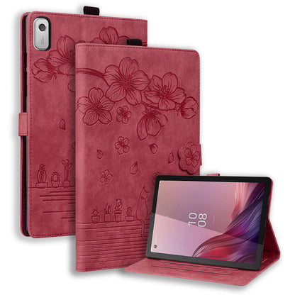 Cat Cherry Blossoms Lenovo Tab M9 (2022) Grils Case Retro Leather Embossing